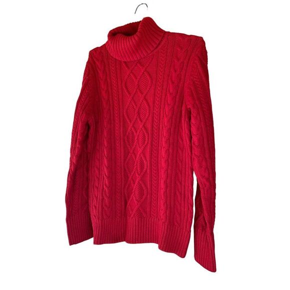 Eddie Bauer Sweaters - Eddie Bauer Red Cable Knit Turtleneck Sweater Cotton Blend Size Large